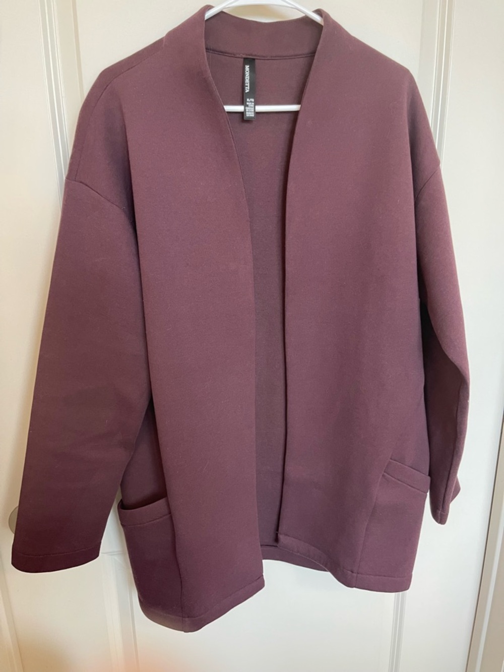 Mondetta Open-Front Cardigan Jacket in Burgundy Mauve Plum